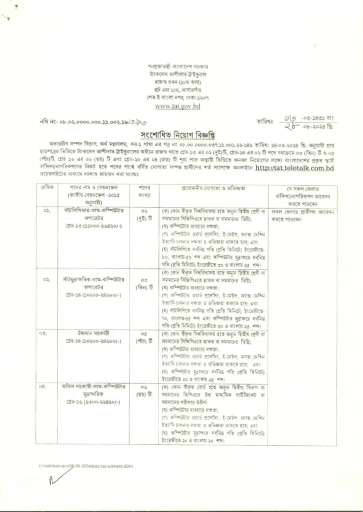 TAT Job circular 2024-Taxes Appellate Tribunal Job Circular 2024-TAT Niyog Biggopti 2024-ট্যাকসেস আপীলাত ট্রাইবুনাল নিয়োগ বিজ্ঞপ্তি 2024-চাকরির খবর-জব সার্কুলার-চাকরির সার্কুলার-সরকারী চাকরির খবর-চাকরির বিজ্ঞপ্তি 2024-ঢাকা জব সার্কুলার-সরকারি চাকরির সার্কুলার ২০২৪-চাকরির নিয়োগ বিজ্ঞপ্তি ২০২৪-এইচএসসি পাশে সরকারি চাকরি ২০২৪-সরকারি চাকরির লিস্ট-বিডি জব সার্কুলার-প্রাইভেট জব সার্কুলার ২০২4-প্রথম আলো চাকরির খবর 2024-www.teletalk.com.bd job circular-প্রথম আলো চাকরির খবর আজকের-আজকের নিয়োগ বিজ্ঞপ্তি-Bdjob-BdJob Circular-আজকের নিয়োগ বিজ্ঞপ্তি-বেসরকারি নিয়োগ বিজ্ঞপ্তি-জরুরী নিয়োগ বিজ্ঞপ্তি ২০২৪-নতুন নিয়োগ বিজ্ঞপ্তি 2024-সরকারি চাকরির নতুন নিয়োগ বিজ্ঞপ্তি-Job circular today-BD jobs today-Bdjobs login